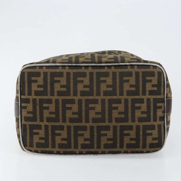 FENDI Zucca Canvas Vanity Hand Bag Black Brown Auth 146506