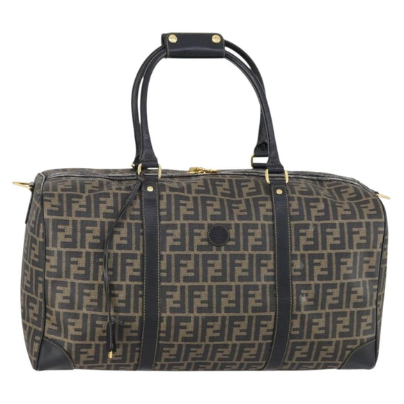 FENDI Zucca Canvas Boston Bag PVC Black Brown Auth 146507