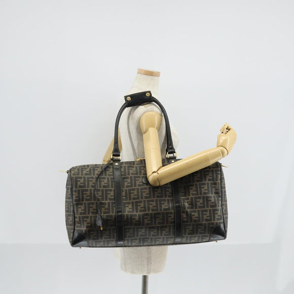 FENDI Zucca Canvas Boston Bag PVC Black Brown Auth 146507