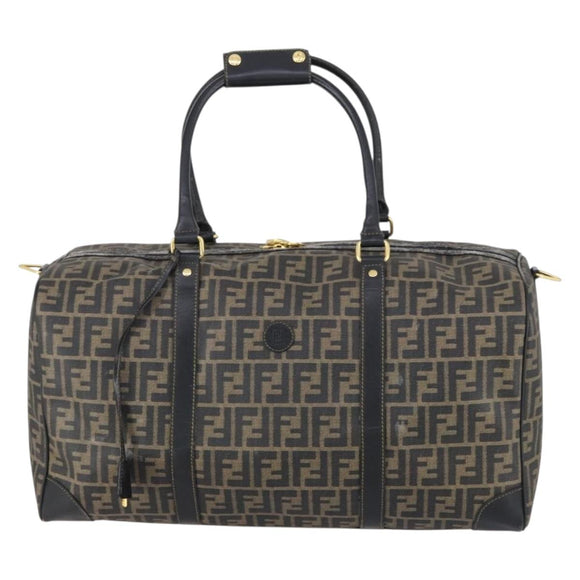 FENDI Zucca Canvas Boston Bag PVC Black Brown Auth 146507