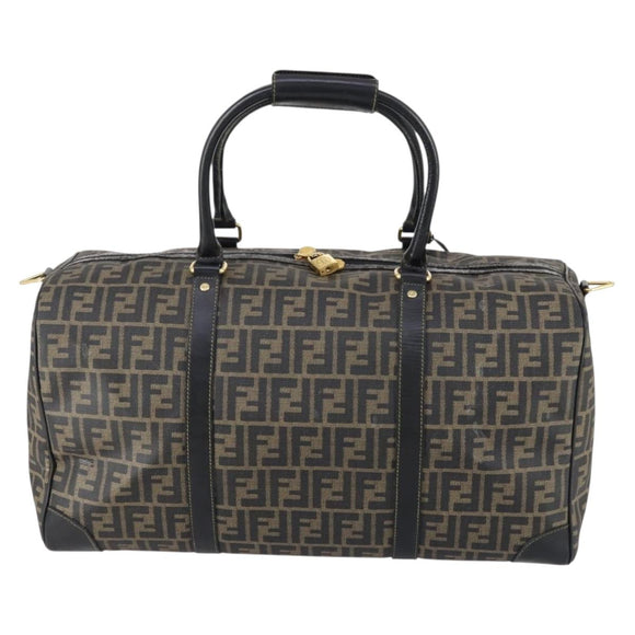 FENDI Zucca Canvas Boston Bag PVC Black Brown Auth 146507