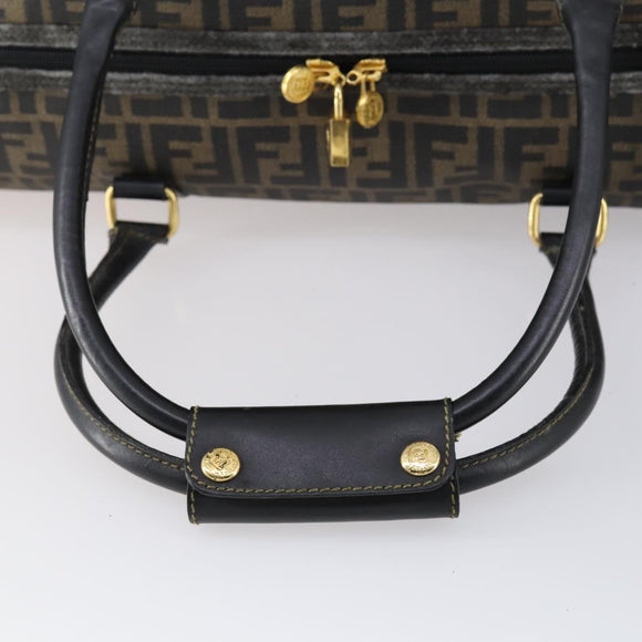 FENDI Zucca Canvas Boston Bag PVC Black Brown Auth 146507