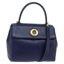CELINE Circle Hand Bag Leather 2way Blue Gold Auth 146519-1
