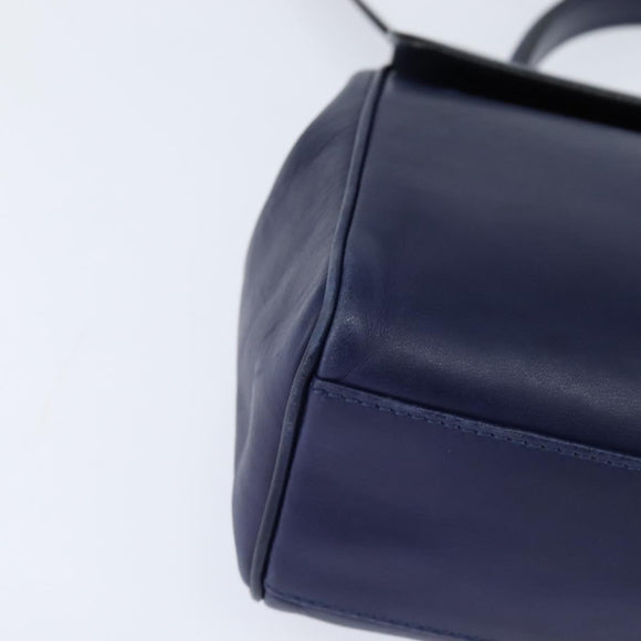 CELINE Circle Hand Bag Leather 2way Blue Gold Auth 146519