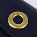 CELINE Circle Hand Bag Leather 2way Blue Gold Auth 146519-19