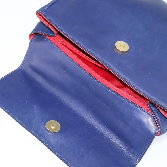 CELINE Circle Hand Bag Leather 2way Blue Gold Auth 146519