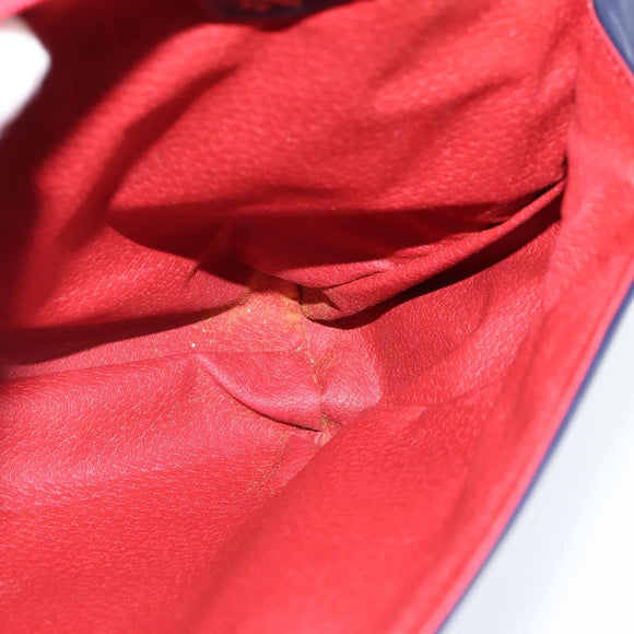 CELINE Circle Hand Bag Leather 2way Blue Gold Auth 146519