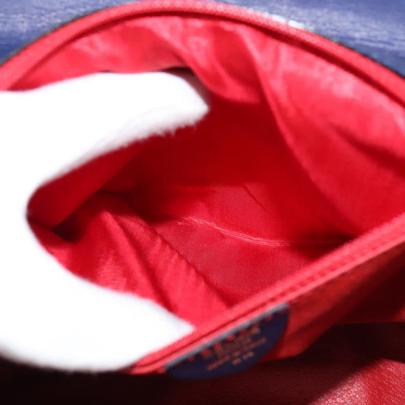 CELINE Circle Hand Bag Leather 2way Blue Gold Auth 146519