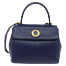 CELINE Circle Hand Bag Leather 2way Blue Gold Auth 146519-13