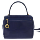 CELINE Circle Hand Bag Leather 2way Blue Gold Auth 146519-2