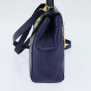 CELINE Circle Hand Bag Leather 2way Blue Gold Auth 146519-4