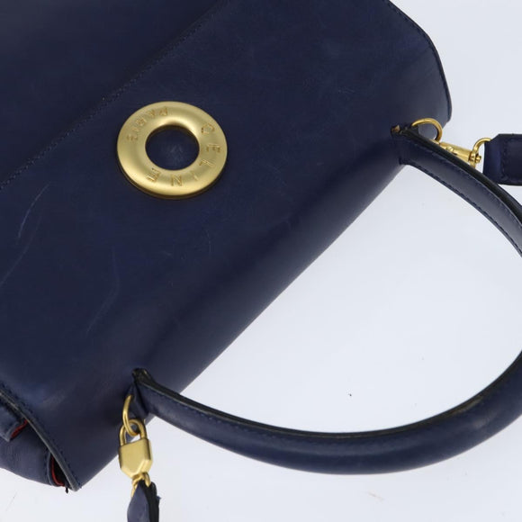 CELINE Circle Hand Bag Leather 2way Blue Gold Auth 146519