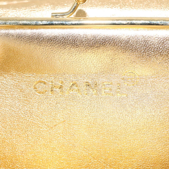 CHANEL Clutch Bag Leather Gold CC Auth 146526