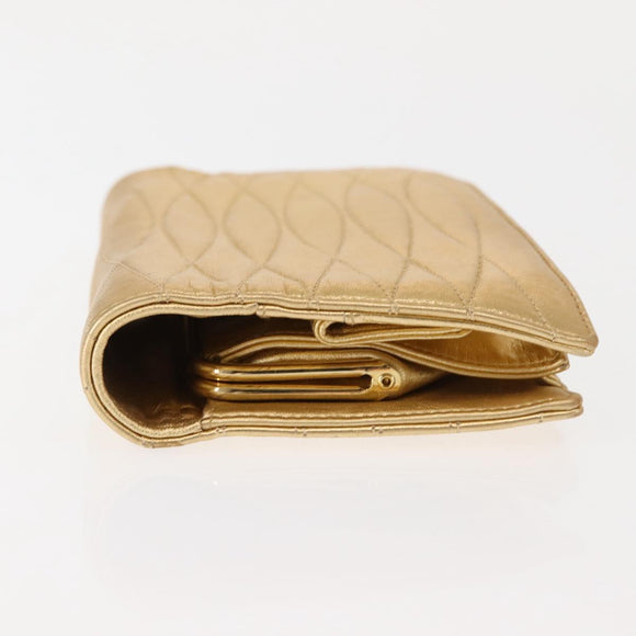 CHANEL Clutch Bag Leather Gold CC Auth 146526