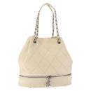CHANEL Wild Stitch Chain Shoulder Bag Leather Ivory Silver CC Auth 146532-1