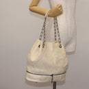 CHANEL Wild Stitch Chain Shoulder Bag Leather Ivory Silver CC Auth 146532-23
