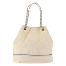 CHANEL Wild Stitch Chain Shoulder Bag Leather Ivory Silver CC Auth 146532-2