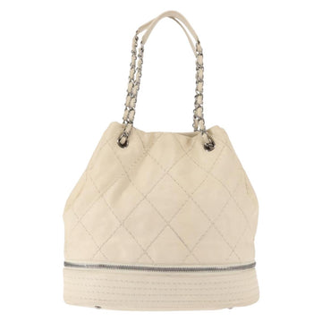 CHANEL Wild Stitch Chain Shoulder Bag Leather Ivory Silver CC Auth 146532 - 0