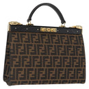 FENDI Zucca Canvas Hand Bag Black Brown Auth 146546V-1