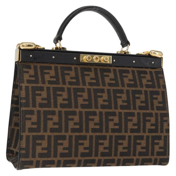 FENDI Zucca Canvas Hand Bag Black Brown Auth 146546V