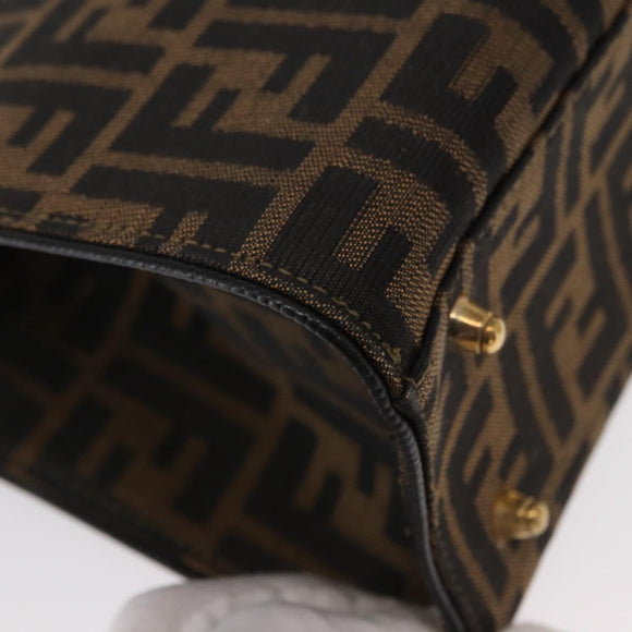 FENDI Zucca Canvas Hand Bag Black Brown Auth 146546V