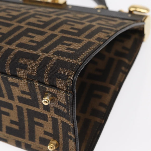 FENDI Zucca Canvas Hand Bag Black Brown Auth 146546V