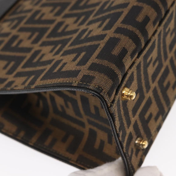 FENDI Zucca Canvas Hand Bag Black Brown Auth 146546V