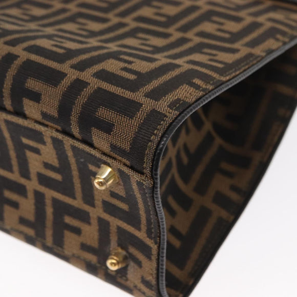 FENDI Zucca Canvas Hand Bag Black Brown Auth 146546V
