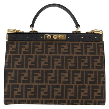 FENDI Zucca Canvas Hand Bag Black Brown Auth 146546V - 0