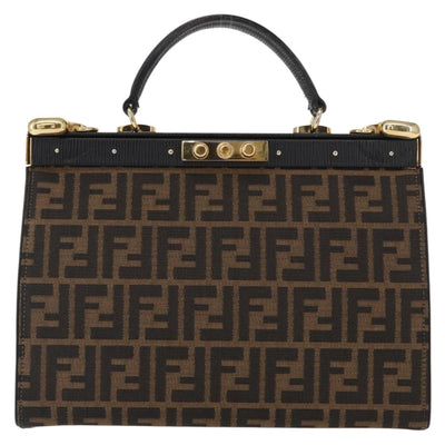 FENDI Zucca Canvas Hand Bag Black Brown Auth 146546V - 0