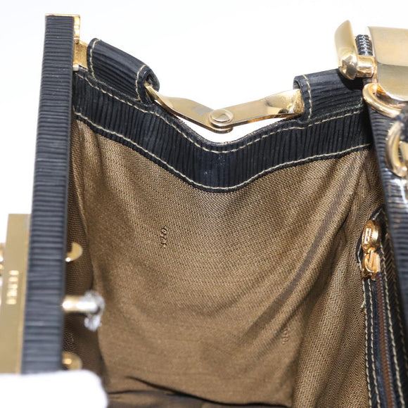 FENDI Zucca Canvas Hand Bag Black Brown Auth 146546V