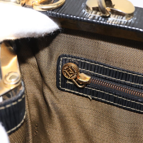 FENDI Zucca Canvas Hand Bag Black Brown Auth 146546V