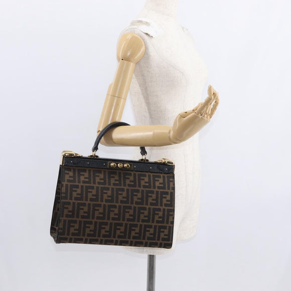 FENDI Zucca Canvas Hand Bag Black Brown Auth 146546V