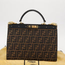FENDI Zucca Canvas Hand Bag Black Brown Auth 146546V-26