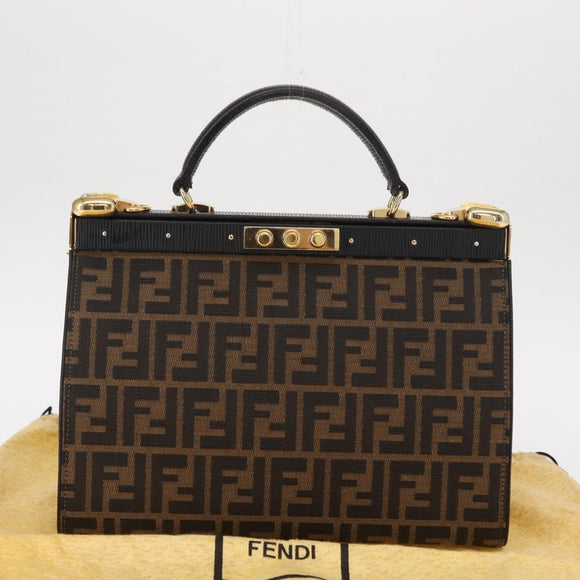 FENDI Zucca Canvas Hand Bag Black Brown Auth 146546V