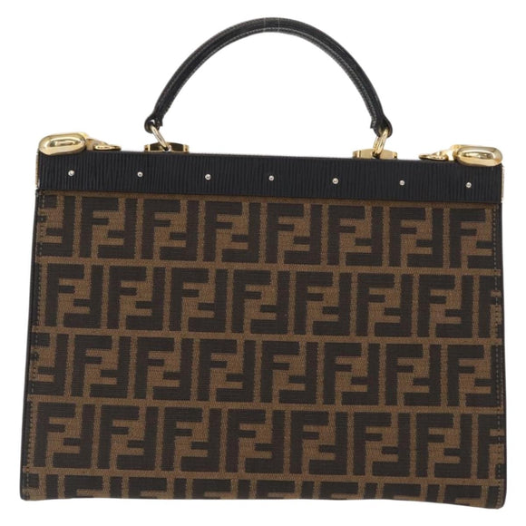 FENDI Zucca Canvas Hand Bag Black Brown Auth 146546V