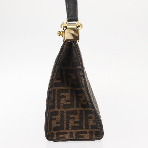 FENDI Zucca Canvas Hand Bag Black Brown Auth 146546V
