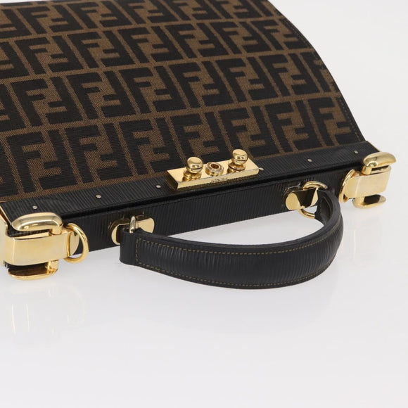 FENDI Zucca Canvas Hand Bag Black Brown Auth 146546V