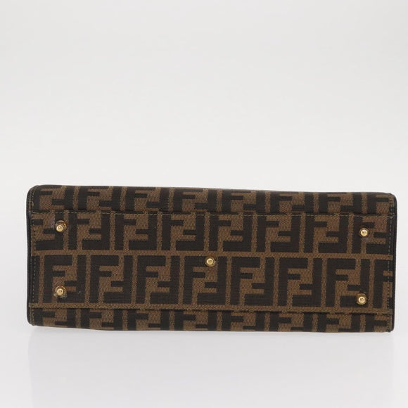 FENDI Zucca Canvas Hand Bag Black Brown Auth 146546V