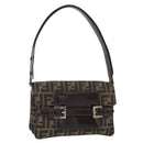 FENDI Zucca Canvas Mamma Baguette Shoulder Bag Black Brown Auth 146548V-1