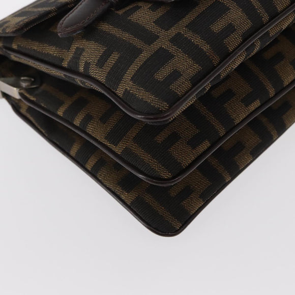 FENDI Zucca Canvas Mamma Baguette Shoulder Bag Black Brown Auth 146548V
