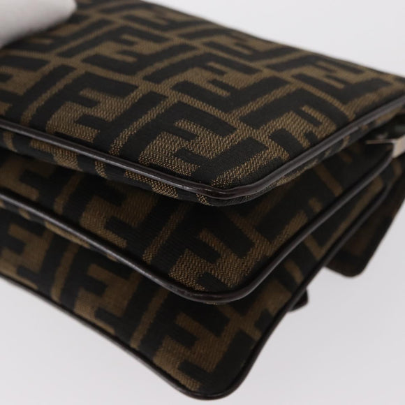 FENDI Zucca Canvas Mamma Baguette Shoulder Bag Black Brown Auth 146548V