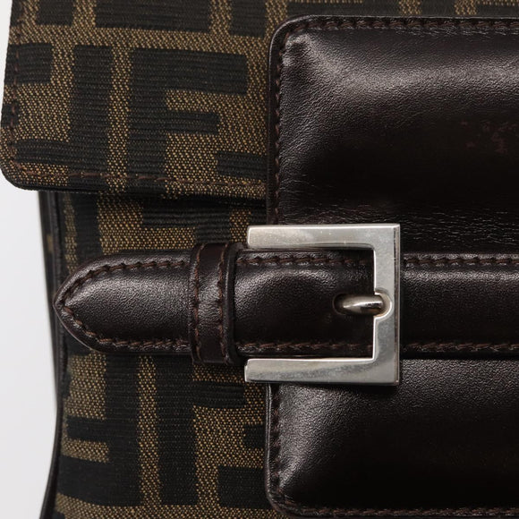 FENDI Zucca Canvas Mamma Baguette Shoulder Bag Black Brown Auth 146548V
