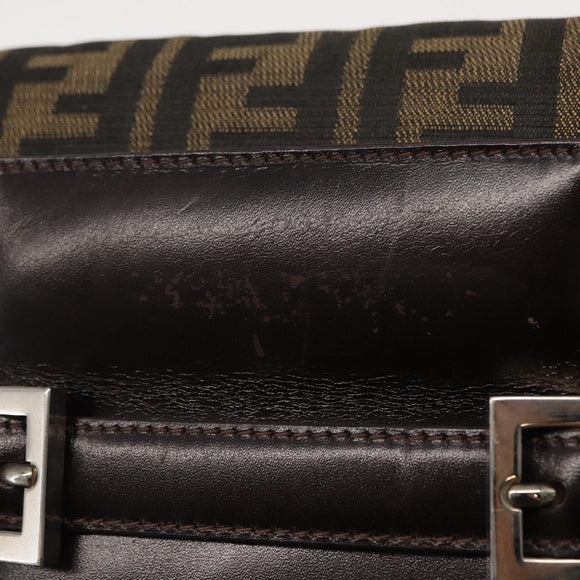 FENDI Zucca Canvas Mamma Baguette Shoulder Bag Black Brown Auth 146548V