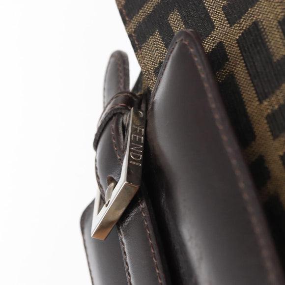 FENDI Zucca Canvas Mamma Baguette Shoulder Bag Black Brown Auth 146548V