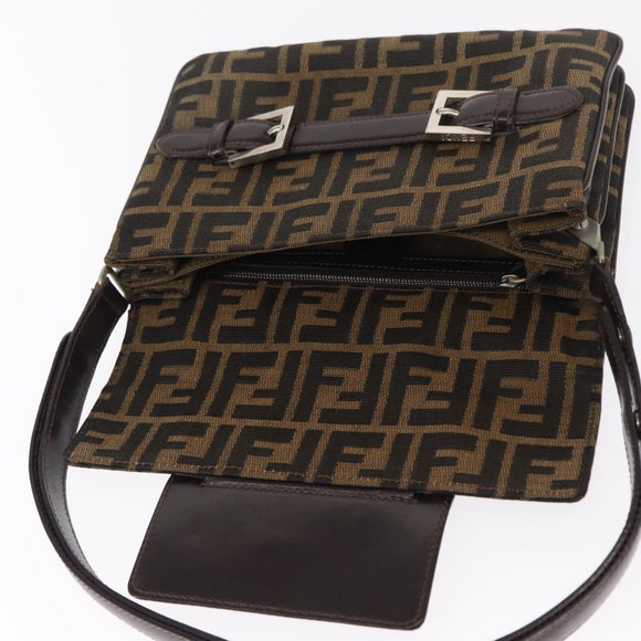 FENDI Zucca Canvas Mamma Baguette Shoulder Bag Black Brown Auth 146548V