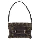 FENDI Zucca Canvas Mamma Baguette Shoulder Bag Black Brown Auth 146548V-13