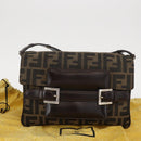FENDI Zucca Canvas Mamma Baguette Shoulder Bag Black Brown Auth 146548V-12