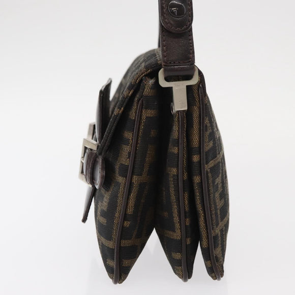 FENDI Zucca Canvas Mamma Baguette Shoulder Bag Black Brown Auth 146548V