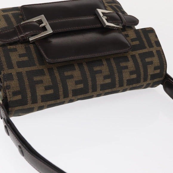 FENDI Zucca Canvas Mamma Baguette Shoulder Bag Black Brown Auth 146548V